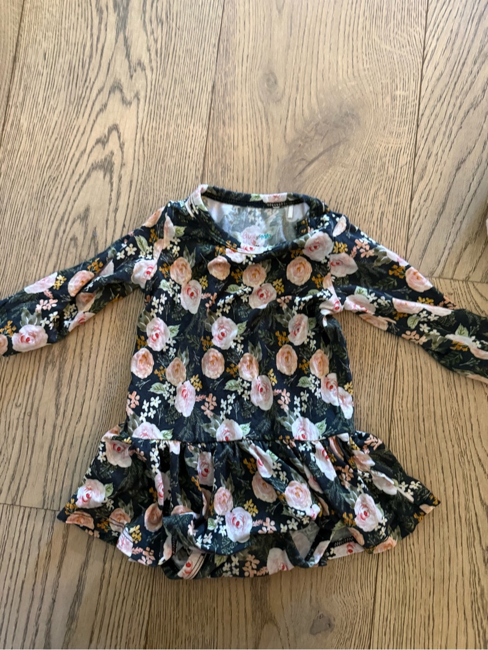 Gigi and Max 9 Month Floral Long Sleeve Bodysuit Dress - Pink Roses
